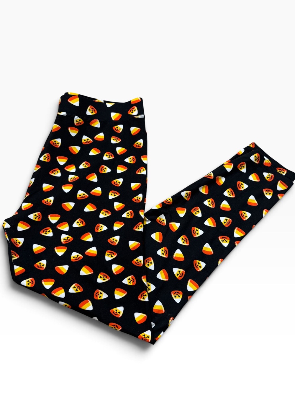 Ladies 8 of Hearts Brand Black Leggings with Candy Corn Graphics Size XL
